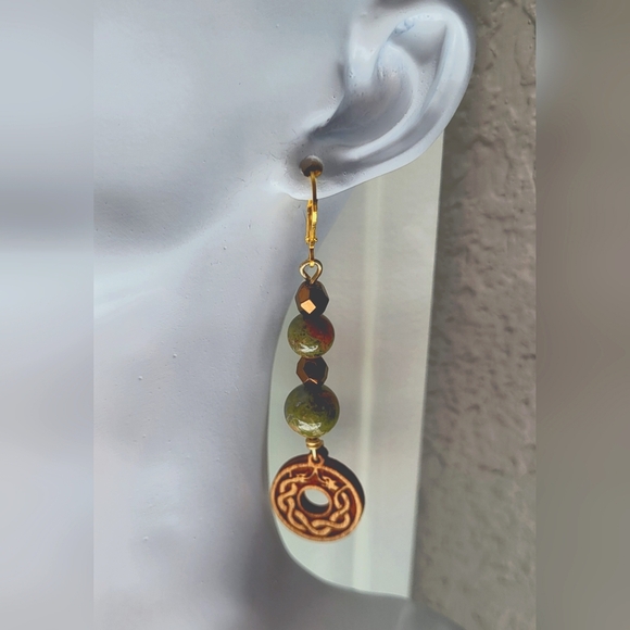 ARTISAN Wooden Double Dragon Charm Statement Dangle Earrings / Pierced - Picture 2 of 5